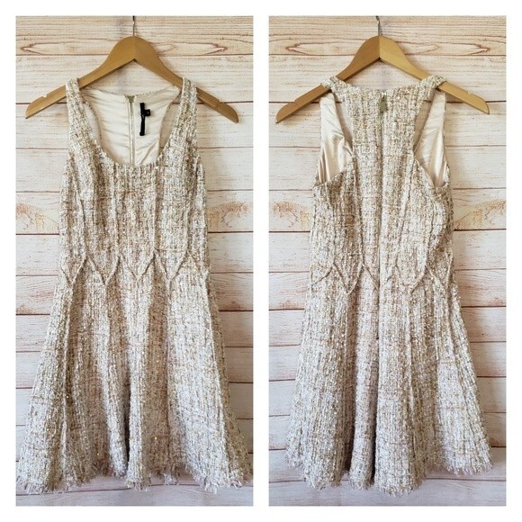 Jay Godfrey Diaz Fit & Flare Tweed Metallic Sequin Scoop Neck Dress - Picture 5 of 12